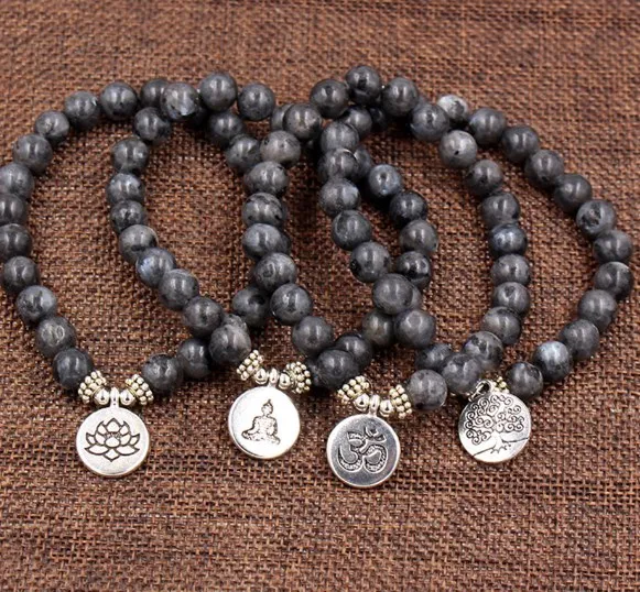 8mm stgr234 elastic adjusted Charm nature stone bead Reiki Frosted agate Onyx Lotus life tree Buddha head Bracelet | Украшения и