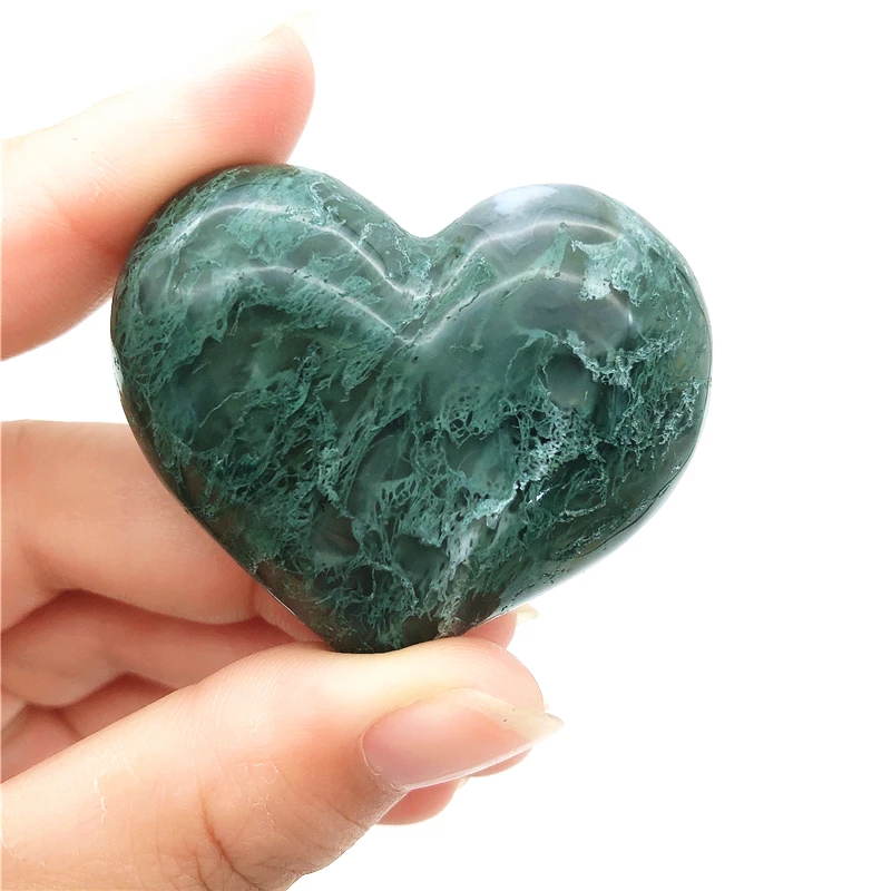 

Drop Shipping 1PC Natural Moss Agate Heart Crystal Carved Craft Healing Stone Gift Reiki Gemstone Natural Stones and Crystals