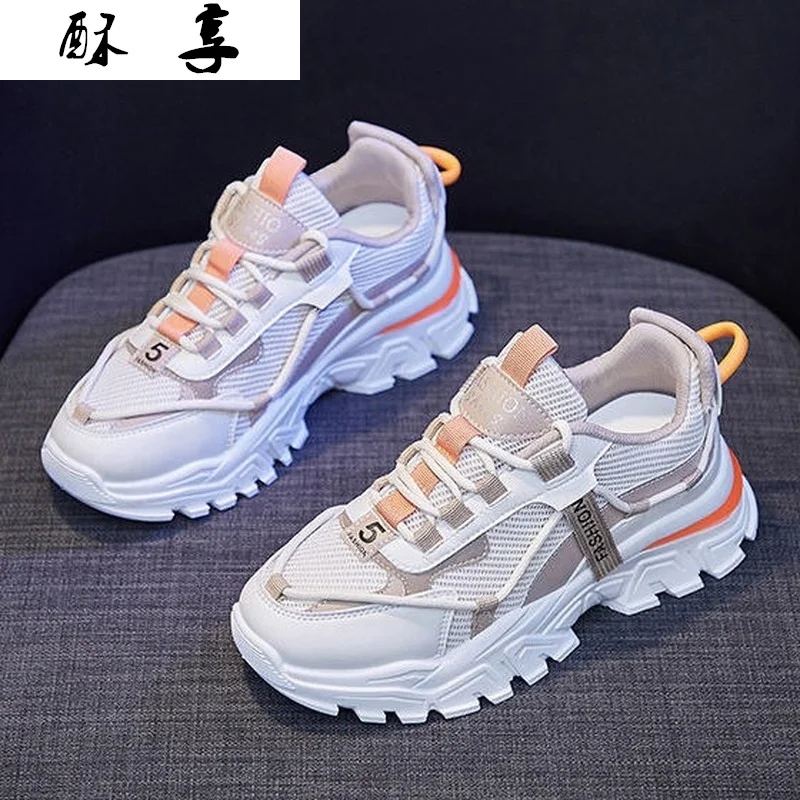 

2021 Women's Shoes Spring New Fashion Walking Vulcanized Shoes Women's Mesh Breathable Sneakers Comfortable Lace-up Casual Shoes