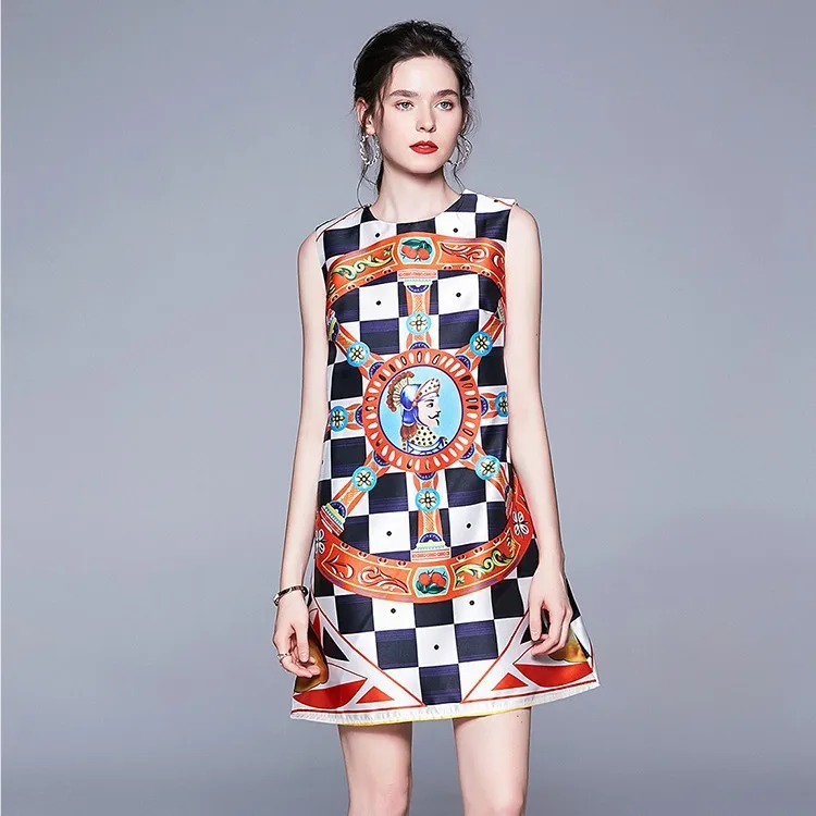 

Summer High Quality Women Dress Ladies Loose Work Dresses Elegant O-Neck Tank Sleeveless Vintage Holiday Casual Beach Dresses