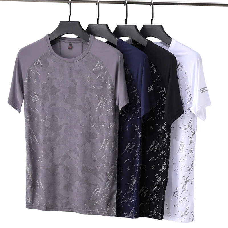 Men Sport T-shirts Quick Dry Casual Running Shirts Breathable Workout Jogger Tees Gym Fitness Tshirts Training Short Sleeve