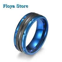 classic mens 8mm black tungsten wedding double groove beveled edge brick pattern brushed stainless steel rings for men