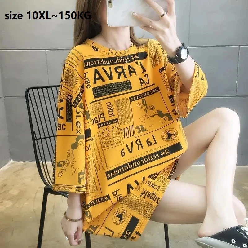 

Размеры 10XL 150 кг, летнее платье в стиле "Ретро", большой футболка с буквенным принтом Femme «Тройка», одежда с коротким рукавом с круглым вырезом...