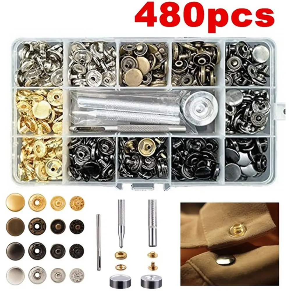 

Leather Snap Fasteners Kit,12.5mm Metal Button Snaps Press Studs160/240/480pcs 6 Color Leather Snaps for Clothes,Jackets