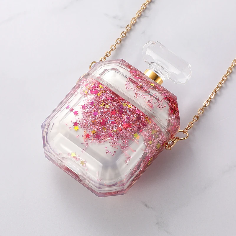 Роскошный чехол для Airpods Liquid парфюмерная бутылка Защитная сумка для наушников чехол для Apple AirPods 2 противоударное ожерелье Прямая поставка - Цвет: Розовый