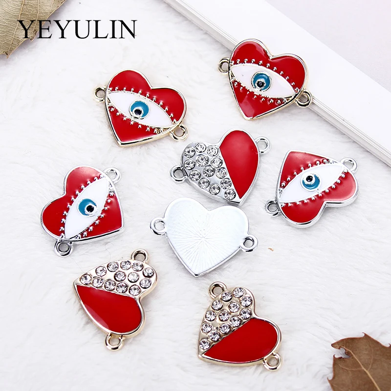 10 шт./лот эмалированные подвески в форме сердца соединитель для браслета
