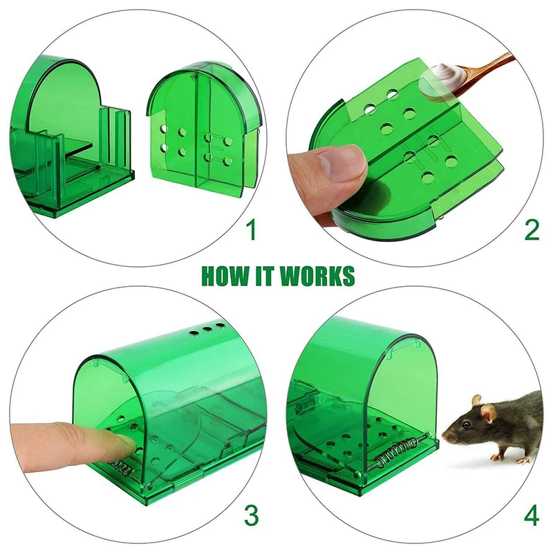 Trampa reutilizable para ratones, jaula para Control de plagas, para el hogar y el jard&iacute;n, para roedores, 2 unidades-4