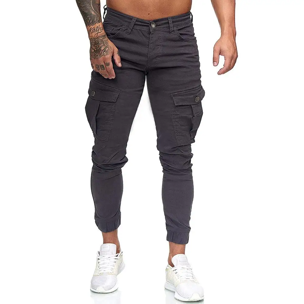 Брюки карго для мужчин однотонные повседневные штаны с прострочкой и карманами