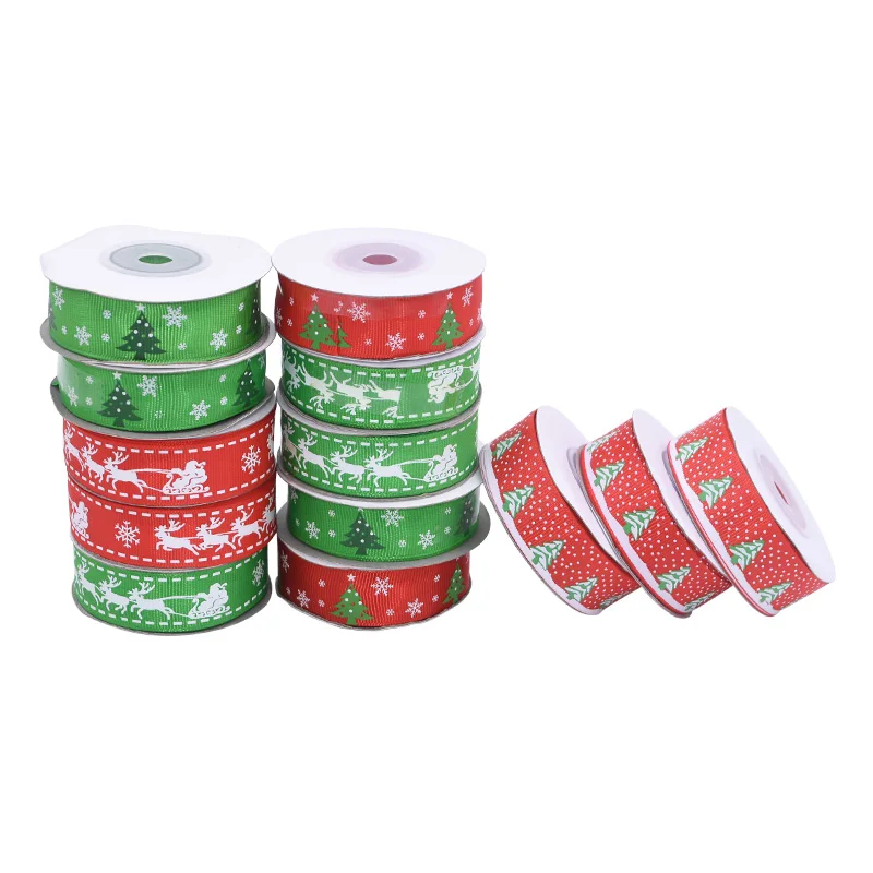 

10/25 Yards 10-25mm Christmas Deer Snowflake Printed Grosgrain Ribbons DIY Hairbows Gift Wrapping Christmas Ribbon Accessories