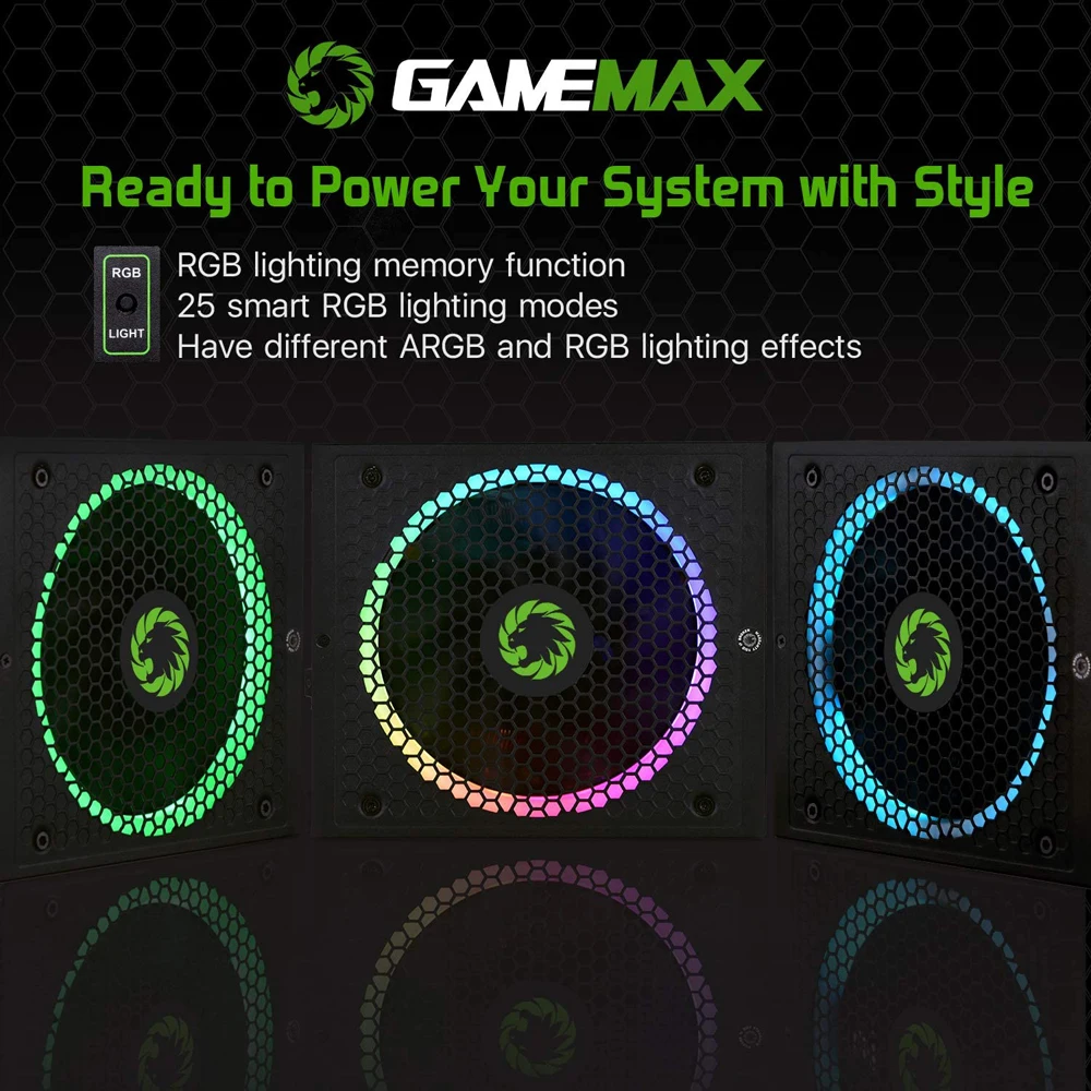 GameMax БП True Номинальная 850 Вт RGB Питание полностью модульный с сертификацией 80 Plus Gold