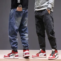 japanese vintage fashion men jeans loose fit spliced designer denim cargo pants homme harem joggers streetwear hip hop jeans men