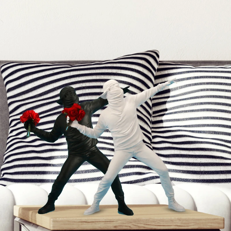 resin statues sculptures banksy flower thrower statue bomber collectible modern ornaments figurine home decoration statue free global shipping