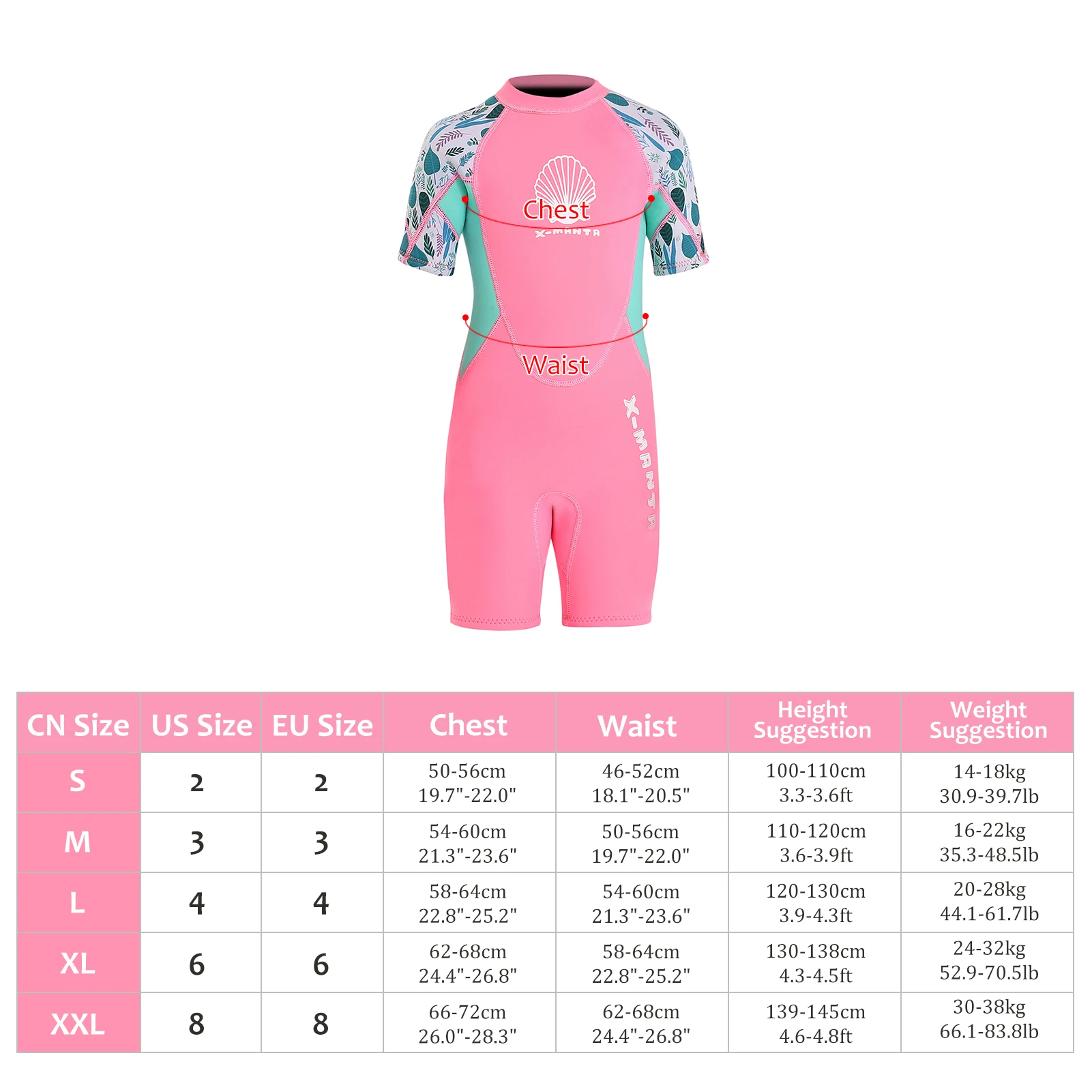 

Girls Short Wetsuit One Piece Shorty Diving Swimsuit with Zipper Quick Dry Short Sleeves Surf Suit for Water Sports