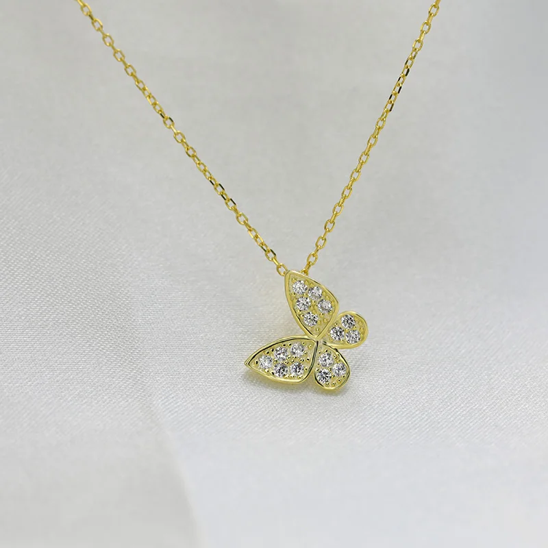 TrustDavis Real 925 Sterling Silver Butterfly Pendant Clavicle Chain Necklace Women 14K Gold Plated Party Jewelry Gift L116 | Украшения и