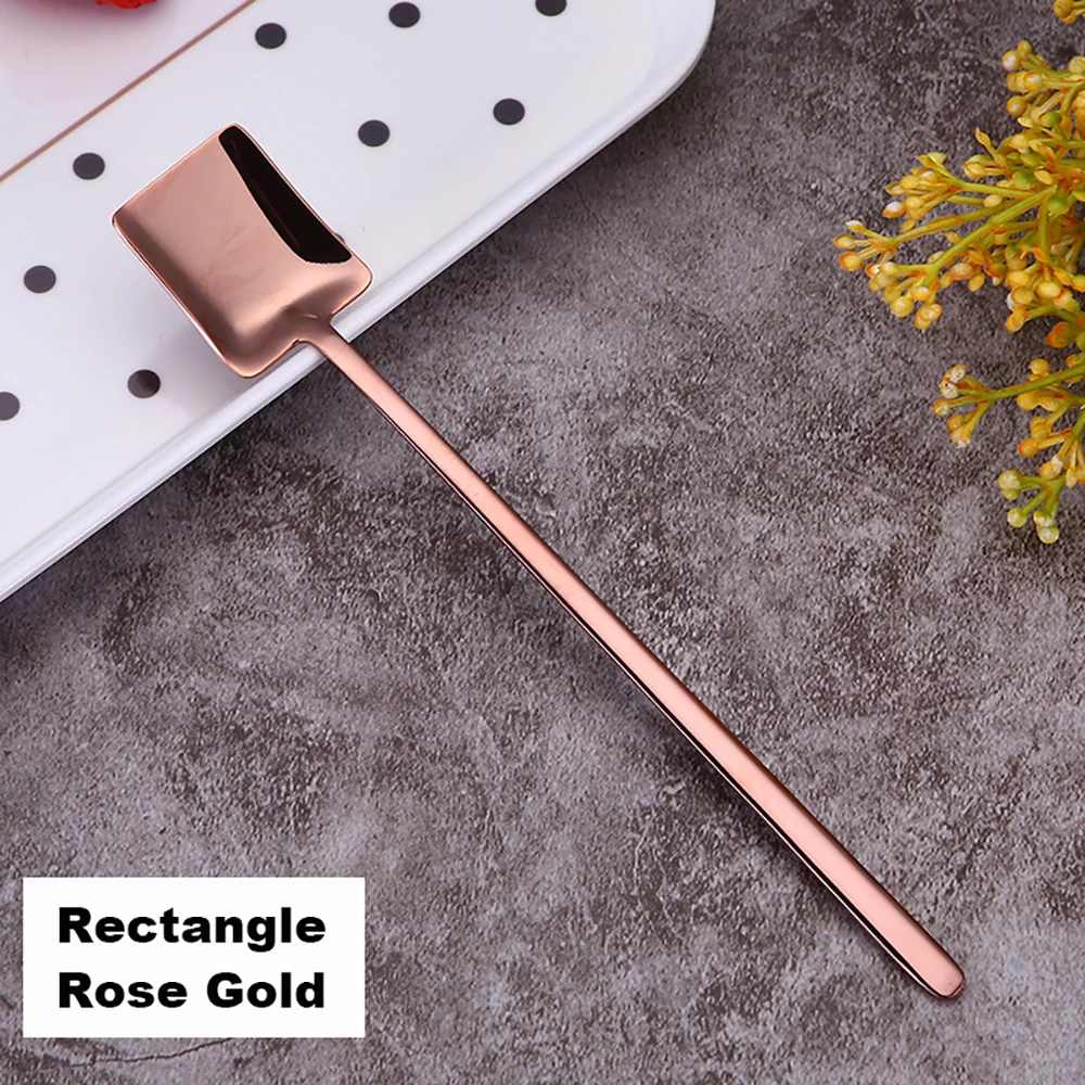 Rectangle Rose Gold 304 Нержавеющая сталь Кофе ложка творческий покрытие льда ложка c длинной ручкой Чай ложки Кухня инструменты горячего питья столовые красочные - Цвет: Rectangle Rose Gold