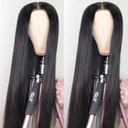 Прямые человеческие волосы для наращивания на 30 дюймов 4x1 кружева части парики для Для женщин Aircabin Бразильский бесклеевой средняя часть прозрачный натуральный Цвет парики