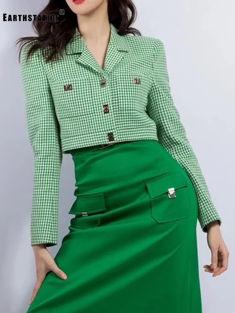 

Retro houndstooth suit collar Straight high waist Short coat Ladies autumn new fashion All-match short tops Free shipping