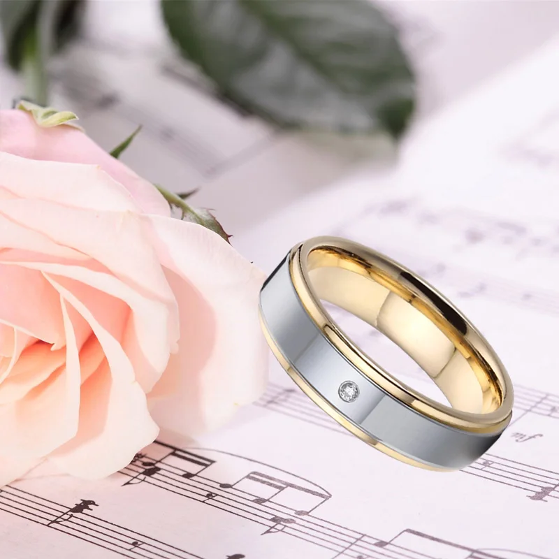 Обручальные кольца с фианитом 5 мм из нержавеющей стали|Обручальные кольца| |