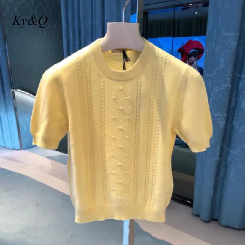 Брендовый дизайнерский Повседневный пуловер 2020 Женский Желтый Вязаный топ с