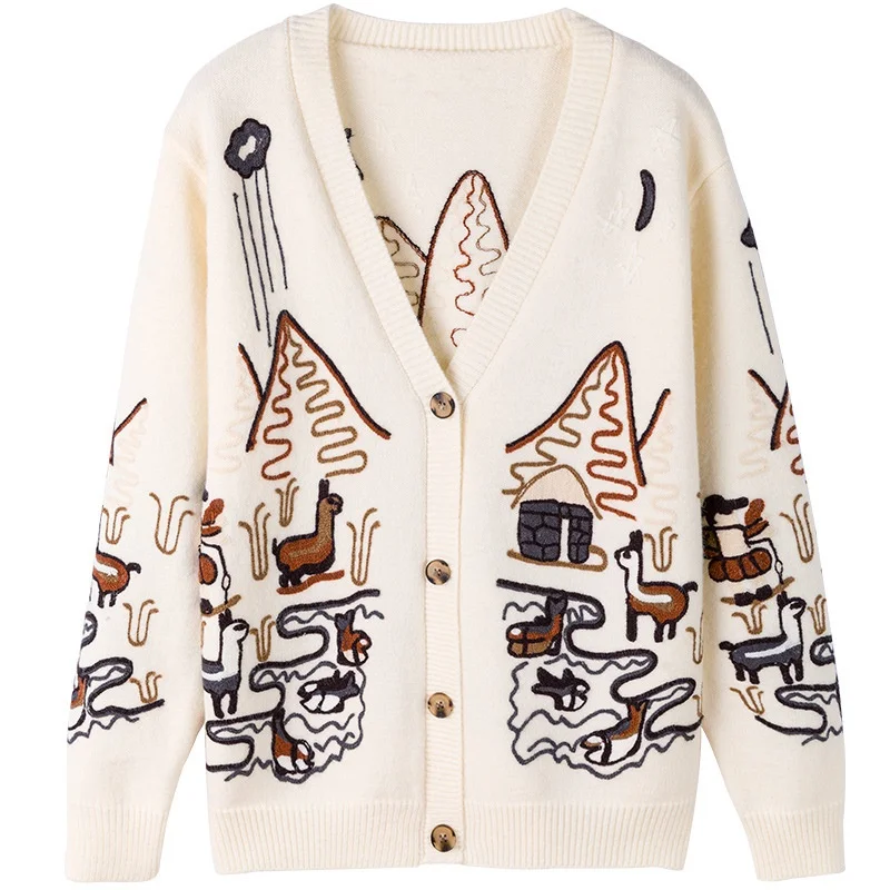 

Sweat Oversize Femme Cardigan Knitted Baggy Clothes For Women Pull Oversize Embroider Loose Casual Vintage Cardigan Women AA5554