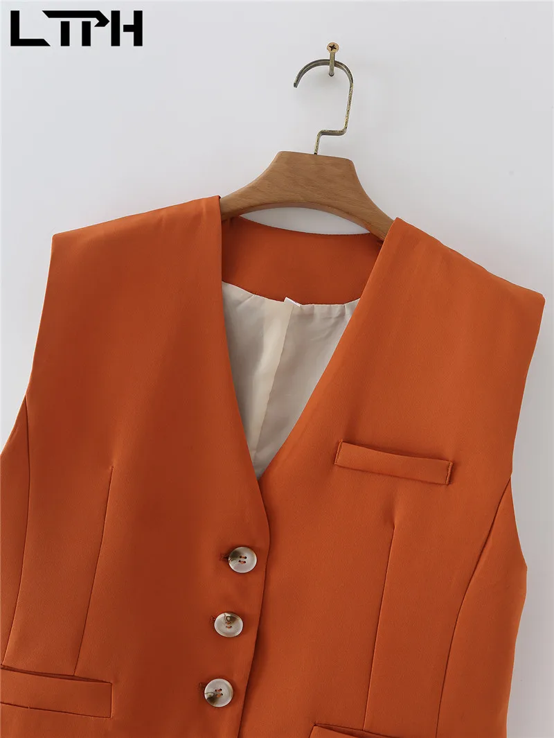 LTPH-chalecos vintage sencillos para mujer, chaqueta lisa sin mangas de estilo coreano con cuello de pico, chaqueta de una sola botonadura, chaleco, novedad de verano 2021