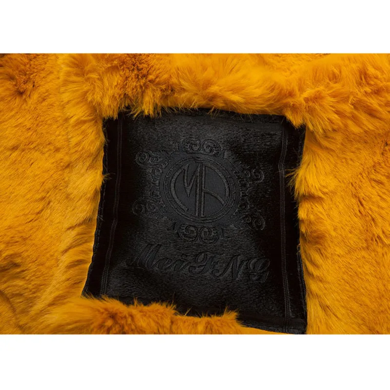 Настоящая желтая меховая новая парка стильное пальто с меховым капюшоном