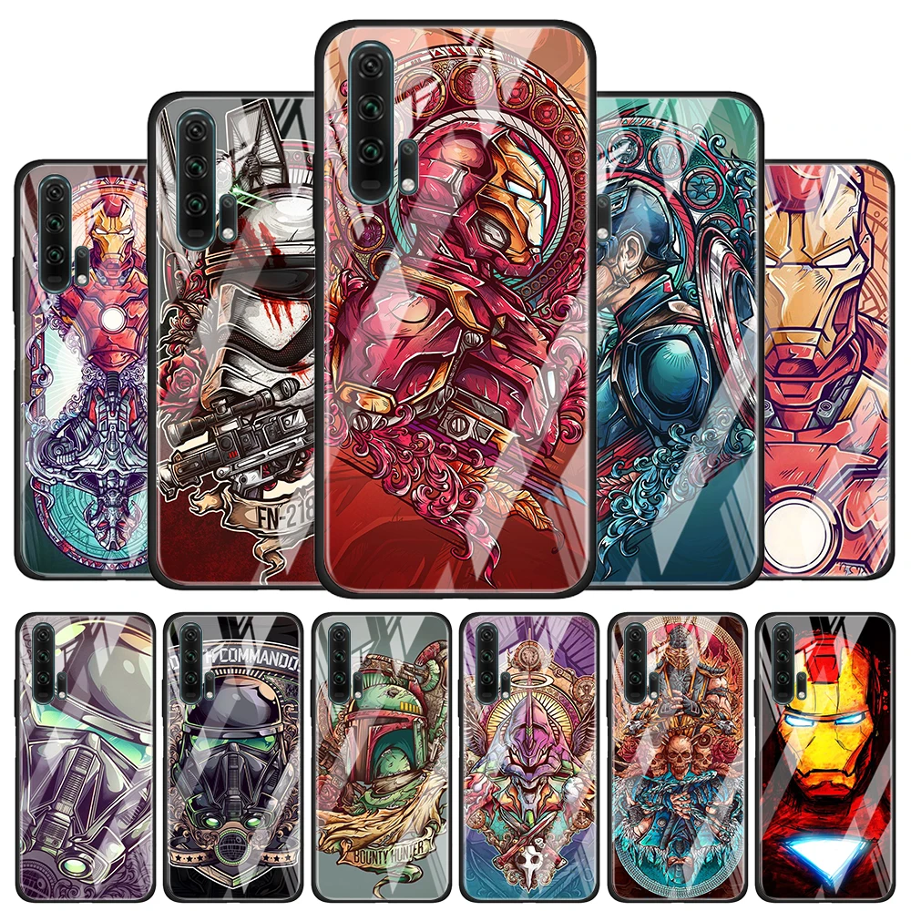 

Captain America Iron Man for Honor 30 20 10 9X Pro Plus Lite 8X Huawei Y8P Y6P Y5P Y9 Y7 Y6 2019 Tempered Glass Phone Case