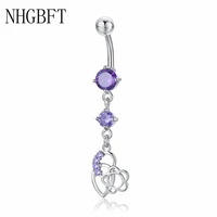 nhgbft women long section flowers belly piercing barbell surgical steel navel belly button rings body jewelry