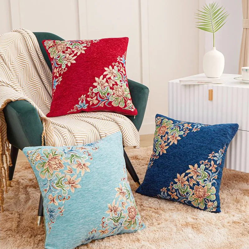 

Vintage Floral Embroidery Cushion Cover Home Sofa Decoration 45cmx45cm Spandex Pillowcase Cushion Case Car Throw Pillow Covers