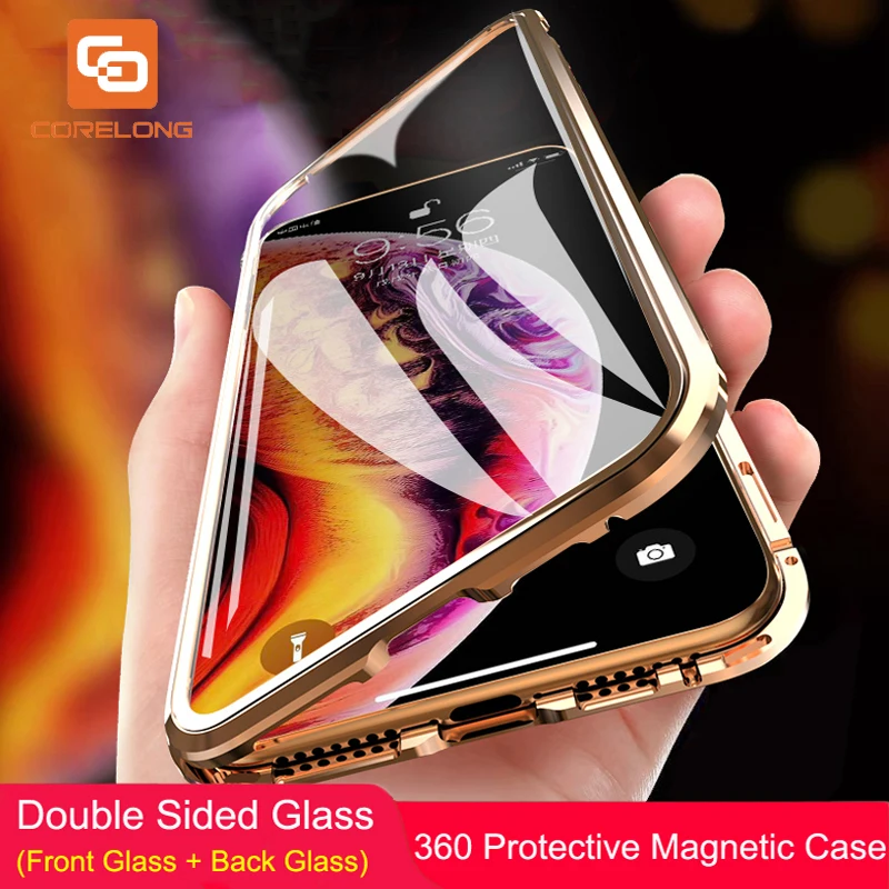 Двухстороннее стекло 360 магнитный поглощающий флип-чехол для iPhone XS MAX XR X 8 Plus 7 6 6s