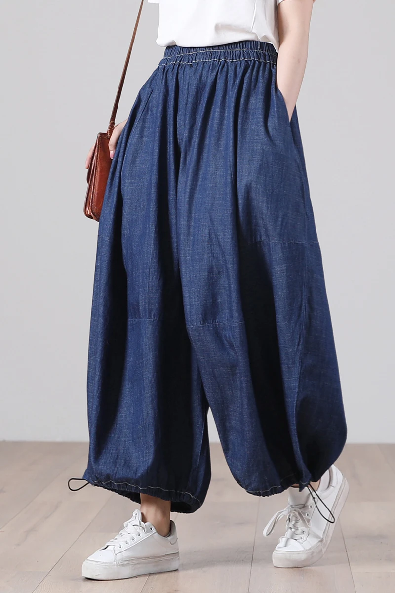 

SuperAen Summer 2021 New Loose Plus Size Drawstring Toe Slim Denim Wide Leg Pants Casual Jeans
