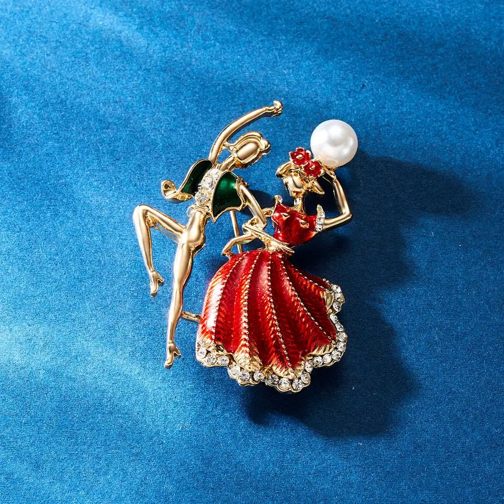 Брошь в виде танцующего мальчика и девочки стразы эмалированная брошь с рисунком