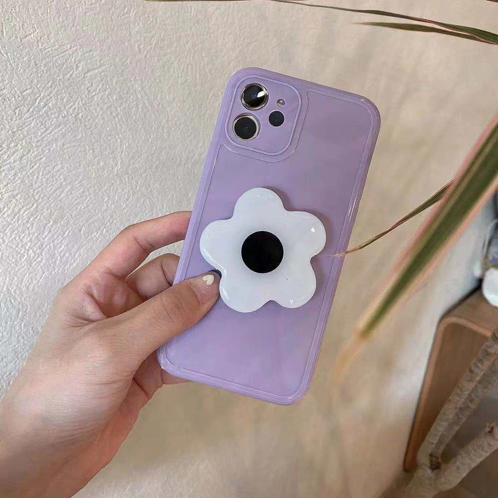 

Japan Korean Flower Bracket Glossy Photo Frame Soft Case for IPhone 7 8 Puls X XR XS 11 12 Pro Max Lovely Protection Back Cover