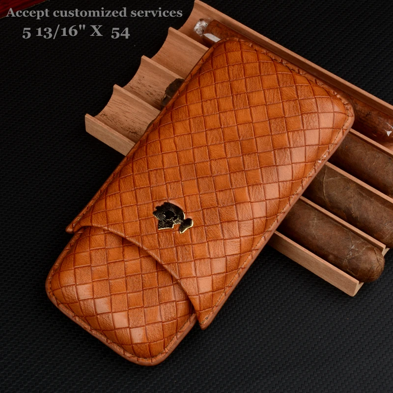 Hot Sale Cigar Case PU Leather Cigar Holder Brown Travel Humdor Fits 3 Tubes 54R Tobacco  Box Exellent Smoking Accessory for Men