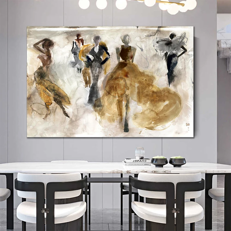 Abstract Painting with Dancing People Printed on Canvas