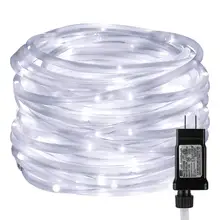 Cuerda de luz LED navideña de bajo voltaje, 8 modos, impermeable, 12M, 100LED, tubo transparente para exteriores, cuerda de luz y cuerda para cubierta, Patio y jardín