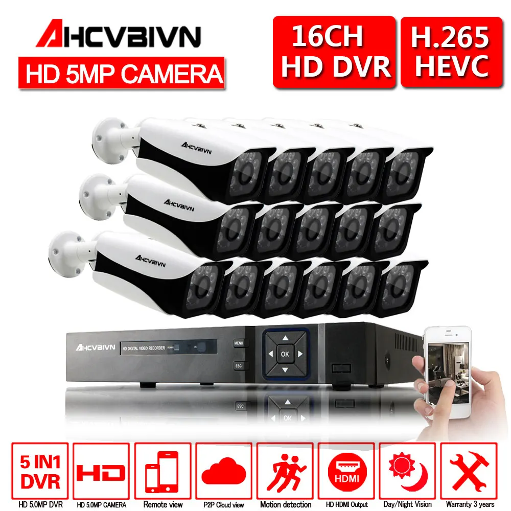 Белый AHCVBIVN 16CH камера безопасности системы AHD DVR комплект 16 шт. 2592x1944 5.0MP ИК наружная камера видеонаблюдения P2P комплект видеонаблюдения - Цвет: Белый