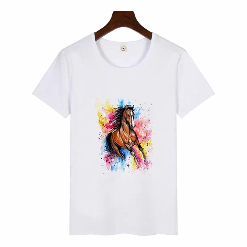

Watercolor Horse Head Print Women T Shirt summer ladies wild Harajuku graphic t-shirt funny t-shirt Short Sleeve Fashion Top