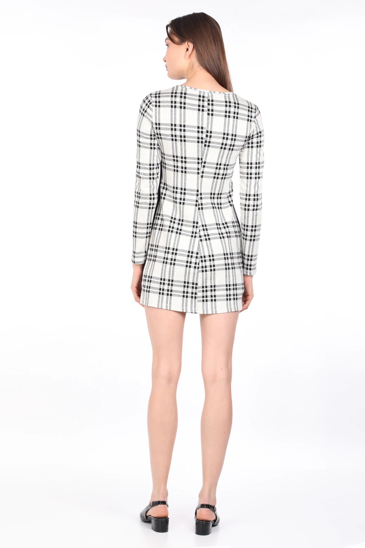 

Women Plaid Long Sleeve Straight Mini Dress