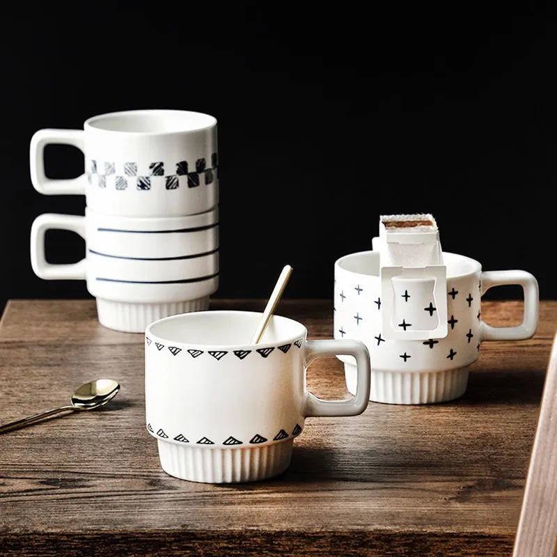320 мл Толстая керамическая кофейная кружка с простым рисунком чашка для питья