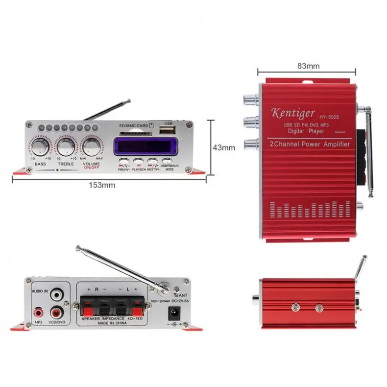HY 502S 2 CH Hi Fi Bluetooth совместимый цифровой аудиоплеер автомобильный усилитель FM радио
