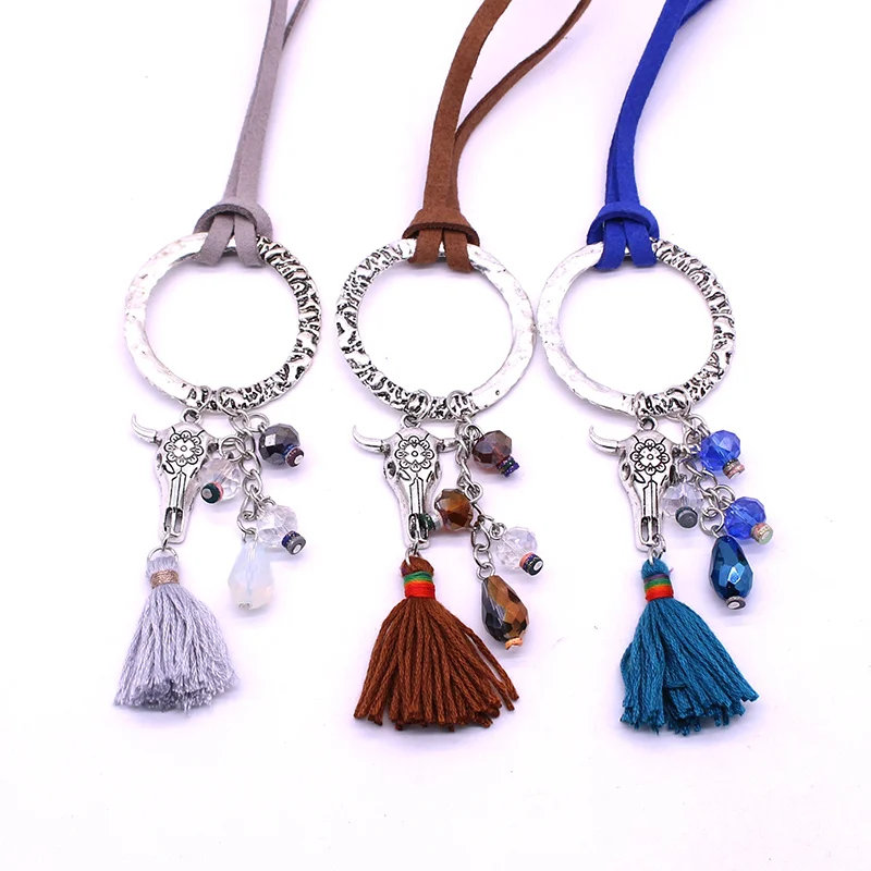 Модное Длинное Ожерелье из сплава в стиле ретро с кисточками виде Головы Быка и