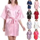 Атласный халат, китайская Женская атласная шелковая ночная рубашка, Женская однотонная одежда для сна, пижама, нижнее белье