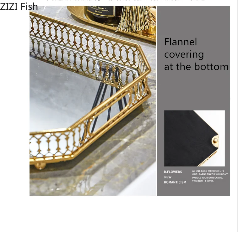 

Vintage European Mirror Glass Metal Storage Tray Gold Rectangle/round Fruit Plate Desktop Small Items Jewelry Display Tray Plate