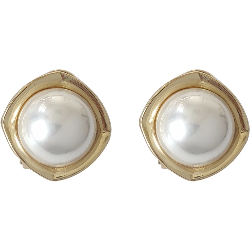 

S925 needle Trendy Jewelry Stud Earrings Popular Style Geometric Metal Golden Plating Simulated Pearl Earrings For Lady