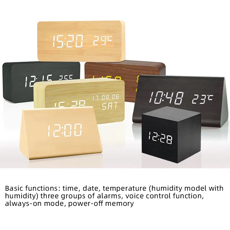

Jiang Life Alarm Clock LED Wooden Watch Table Voice Control Digital Wood Despertador USB/AAA Powered Electronic Desktop Clocks