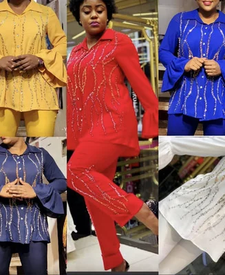 

African Dashiki Clothes 2pcs Suits Tops Pant Sets Abaya Muslim Suits Robe Jumpsuits Tracksuit Outfits Islam Ensemble Female