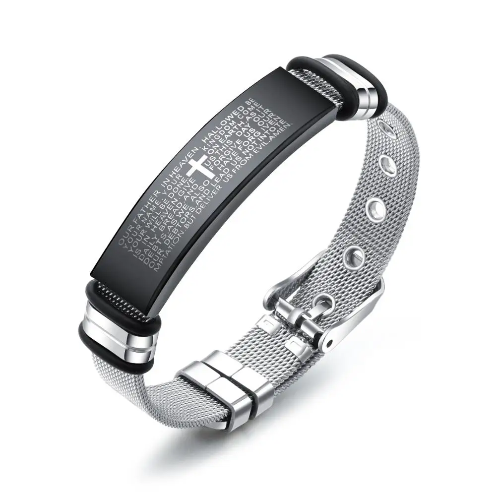 

316L Stainless Steel Bracelet For Men Cross Religious Bracelet with Bible Verses 20cm Bracelet Bangle for Men Jewelry