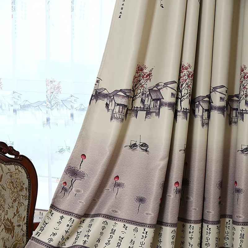 Шторы для спальни гостиной Jiangnan Water деревня с китайскими чернилами кухонные