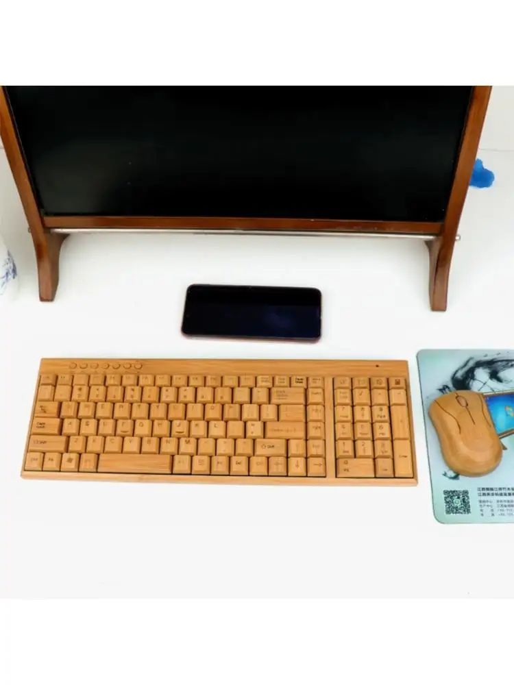 

Bamboo Keyboard Mouse Wireless Combo Set For Laptop PC Office USB Plug and Play ,Natural Mice Keyboard Novelty gifts /Jones